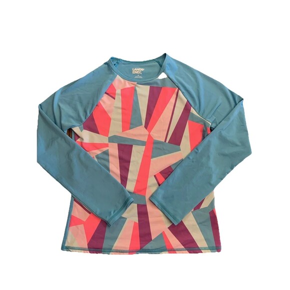 Lands End Girls Sz 10 Rash Guard UV Protection Surf Swim Pool Spring Break Fun - Picture 1 of 9